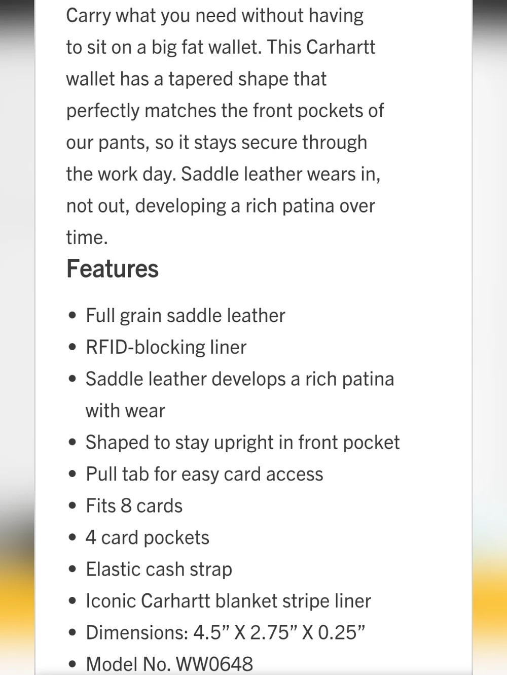 Carhartt Saddle Leather Front Pocket Wallet